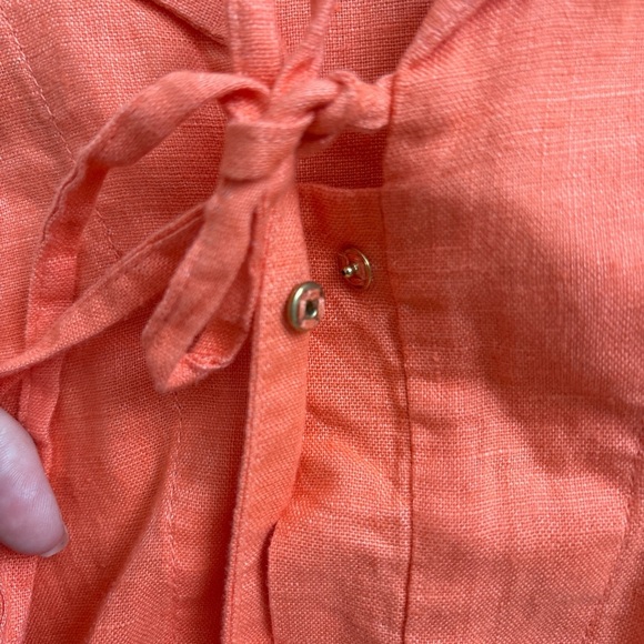 Calypso St Barth Coral Red 100% Linen Blouse Tie Front Short Sleeve Top M Boho - Picture 5 of 5